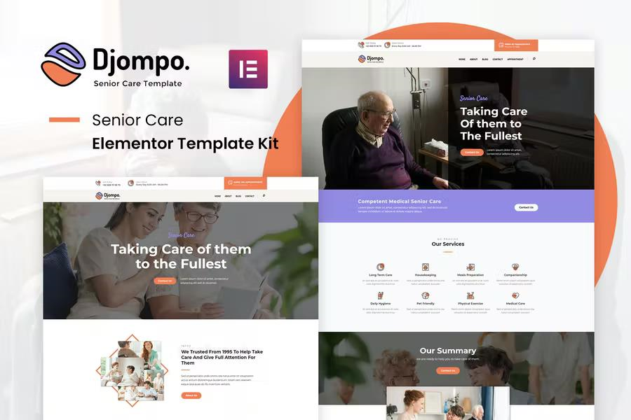 DJOMPO KIT – SENIOR CARE ELEMENTOR TEMPLATE KIT